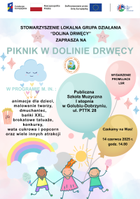 Plakat- Piknik w dolinie Drwęcy- wydarzenie promujace LSR