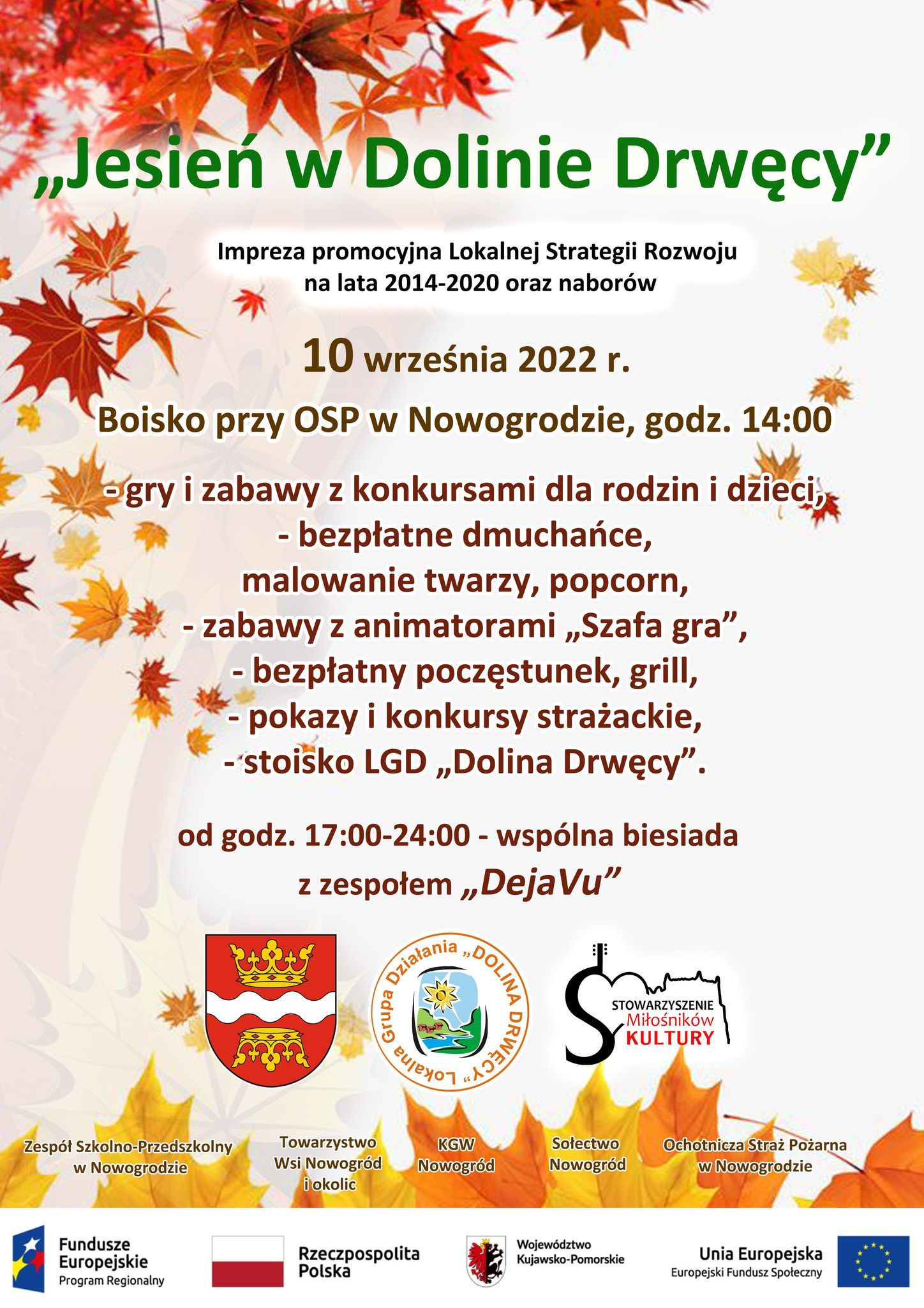 Serdecznie zapraszamy na naszą ostatnią Imprezę promocyjną Lokalnej Strategii Rozwoju na lata 2014-2020 oraz naborów Lokalnej Grupy Działania "Dolina Drwęcy".