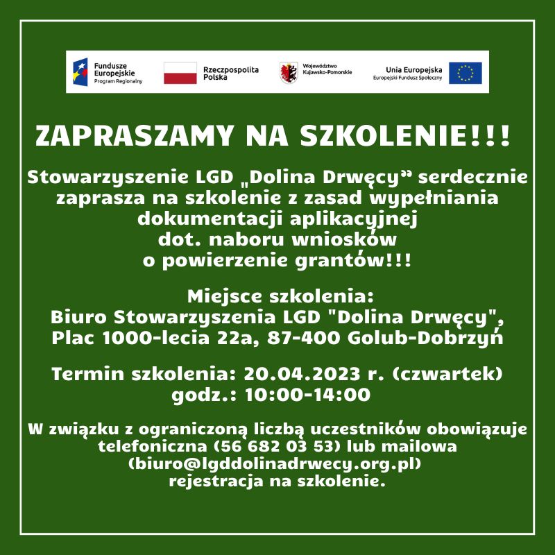 Zachęcamy do wzięcia udziału w szkoleniu!