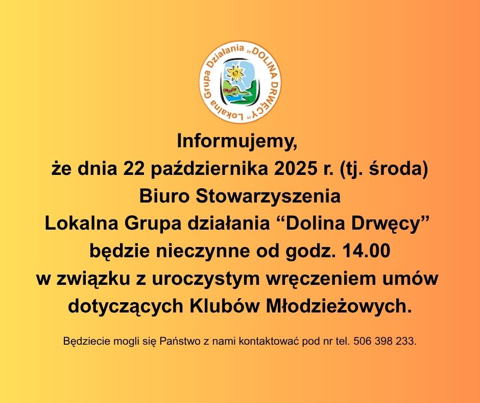 WAŻNA INFORMACJA! - Biuro nieczynne w dniu 22.10.2025 r.