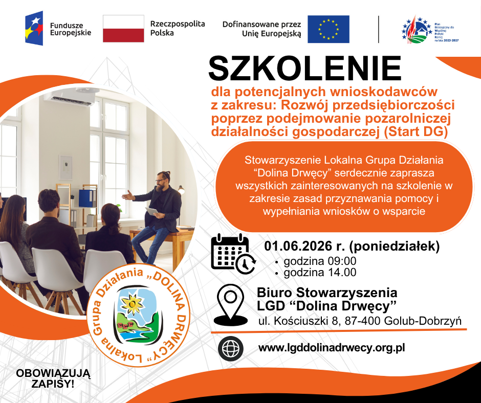 Szkolenie dotyczące planowanego naboru wniosków nr 1/2026 (rozwój przedsiębiorczości poprzez podejmowanie pozarolniczej działalności gospodarczej)